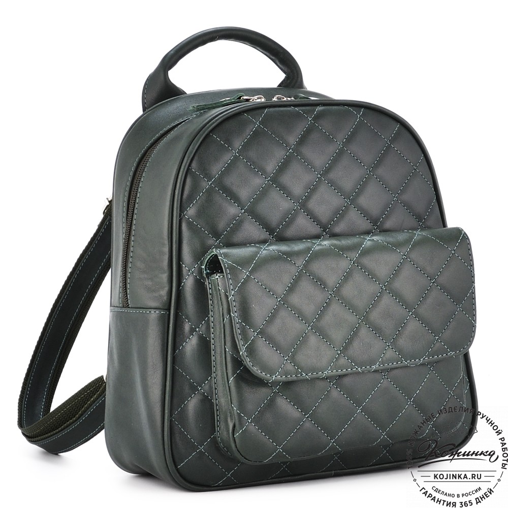 Женский кожаный рюкзак "Гермиона" (зелёная гладкая кожа)